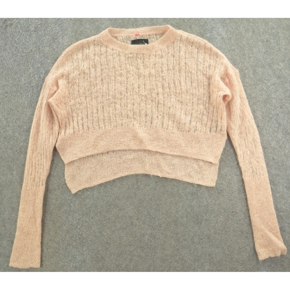 RtA Sweater Womens Medium Pink Metallic Open Knit Pullover Lightweight Crop